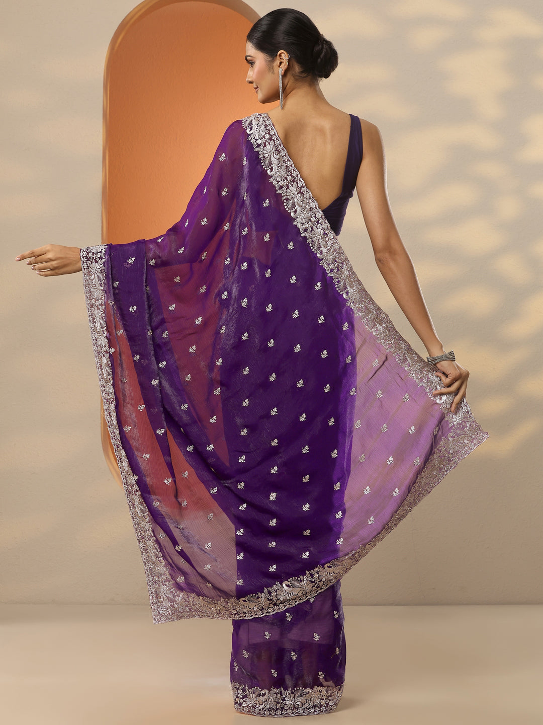  Purple Embroidered Organza Saree With Unstitched Blouse Piece 