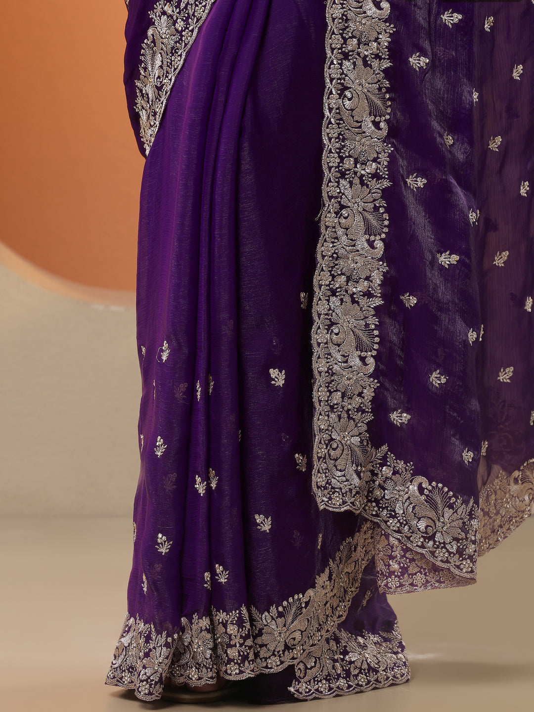  Purple Embroidered Organza Saree With Unstitched Blouse Piece 