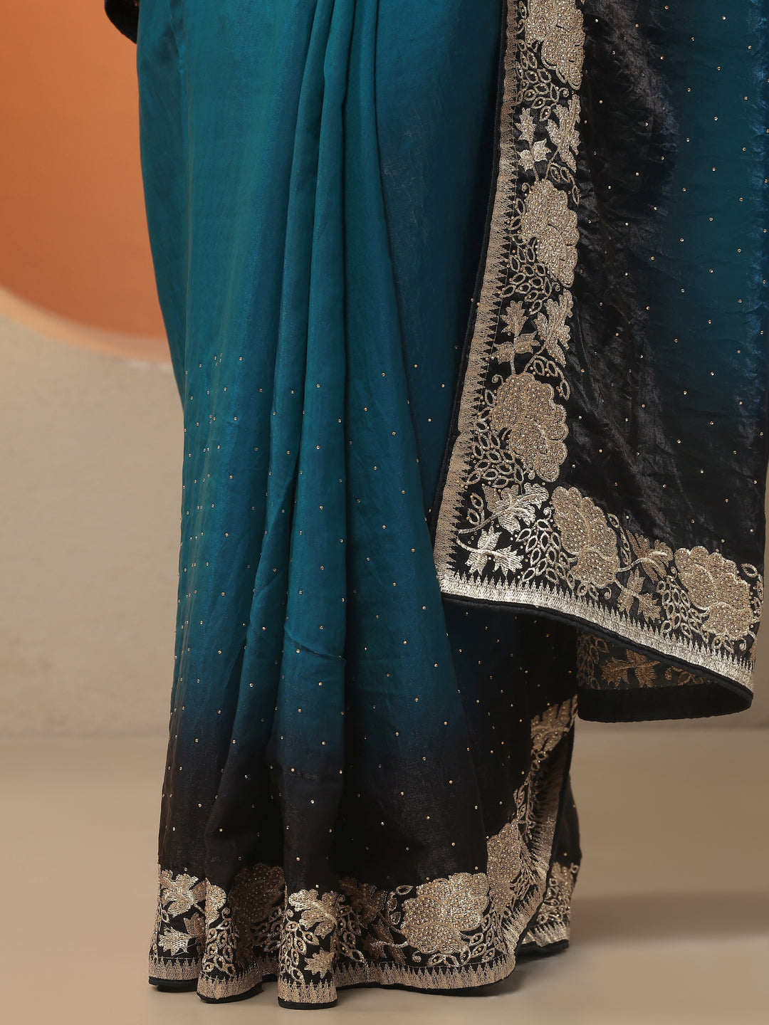  Blue Embellished Organza Saree With Unstitched Blouse Piece 