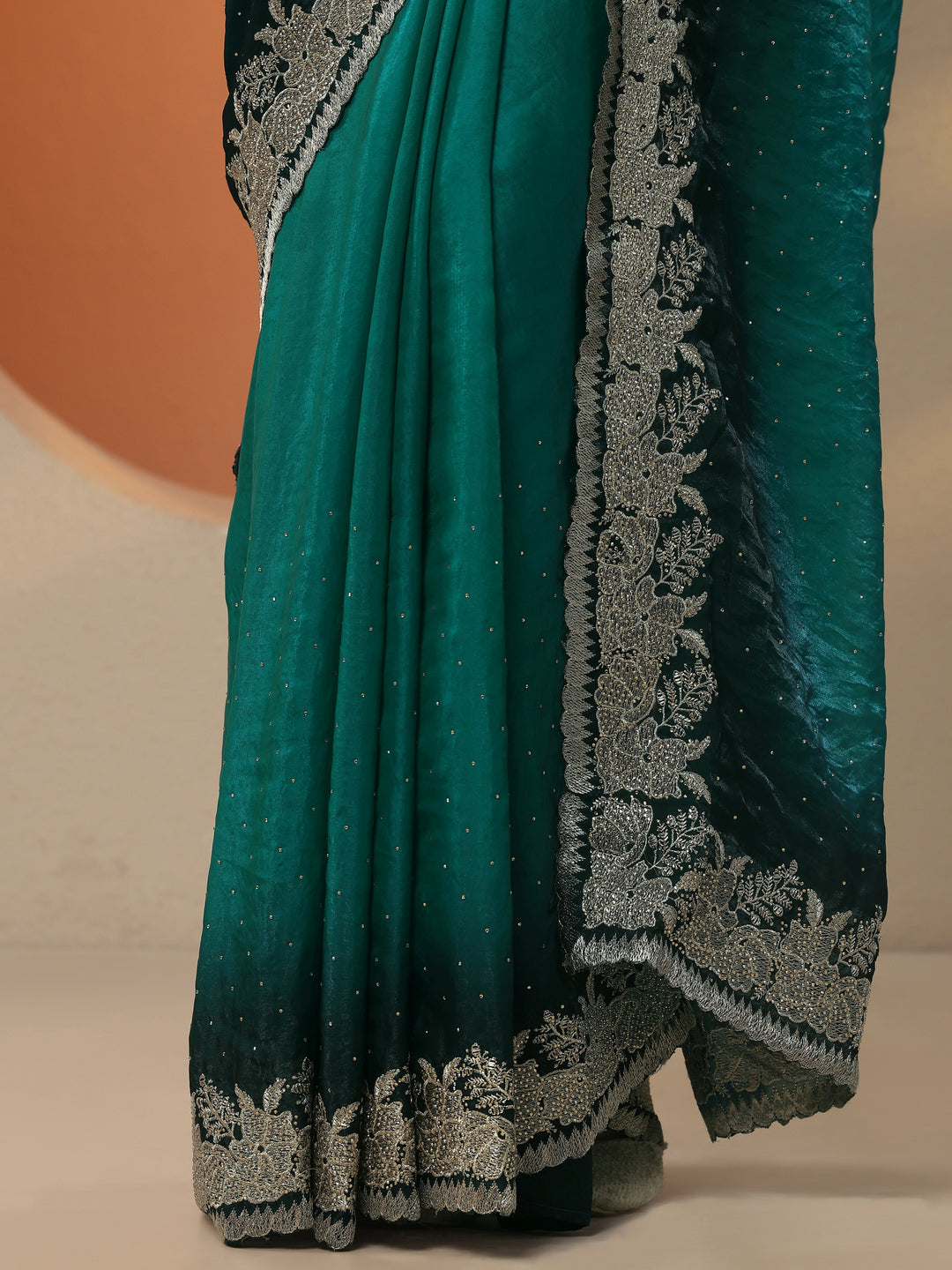  Green Embellished Organza Saree With Unstitched Blouse Piece 