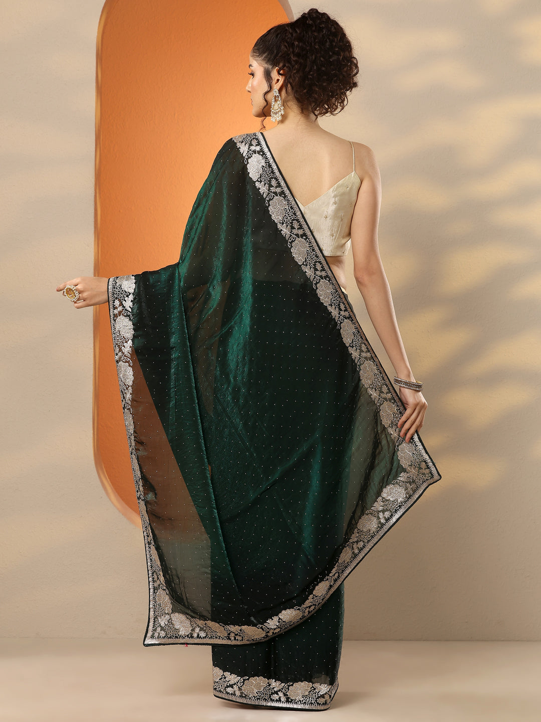  Green Embellished Organza Saree With Unstitched Blouse Piece 