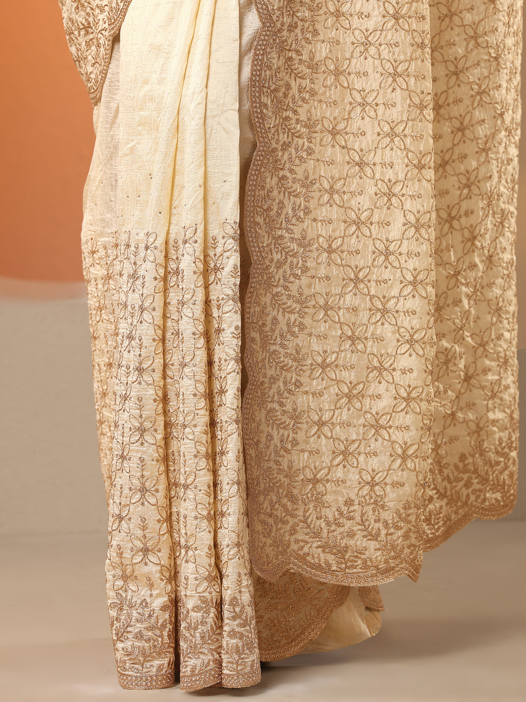  Gold Embellished Silk Blend Saree With Unstitched Blouse Piece 