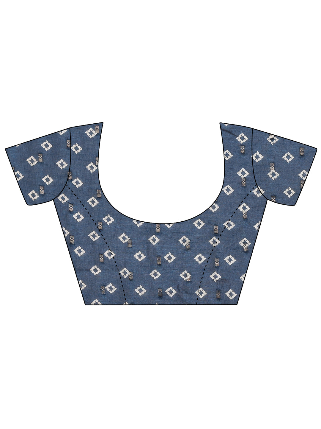  Navy Blue Printed Silk Blend Saree With Unstitched Blouse Piece 