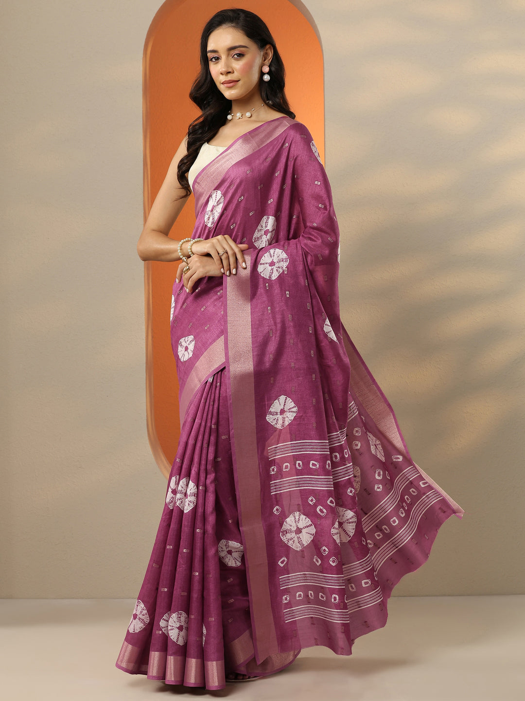  Mauve Printed Silk Blend Saree With Unstitched Blouse Piece 