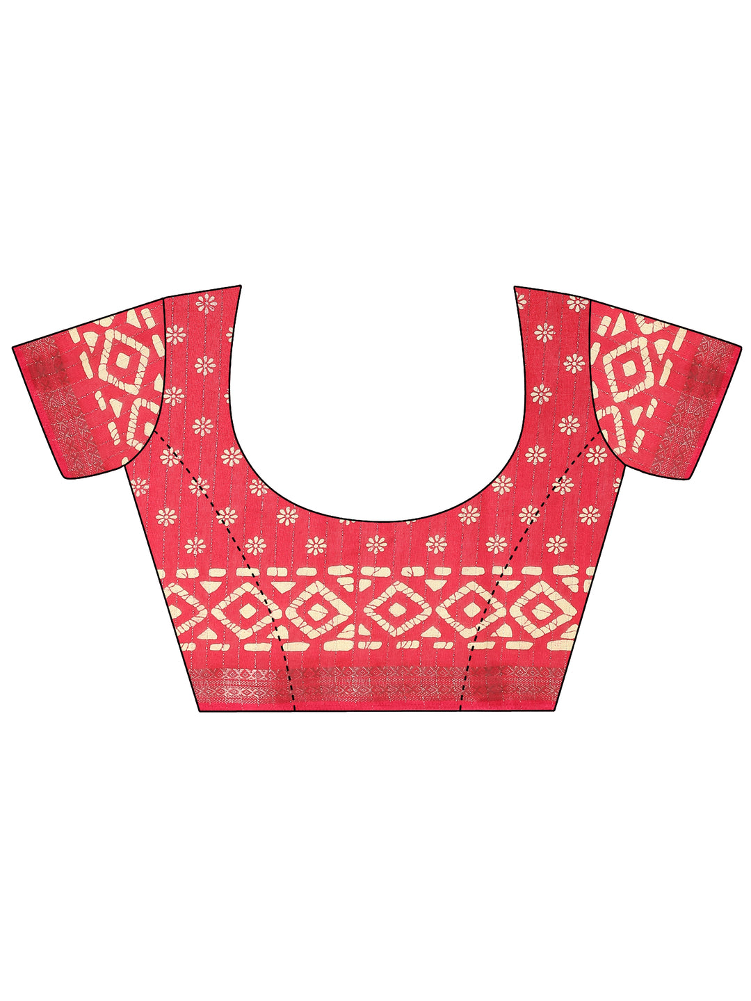  Red Printed Silk Blend Saree With Unstitched Blouse Piece 