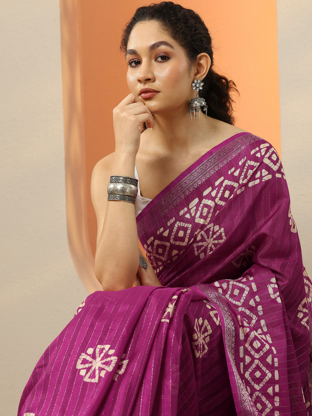  Pink Printed Silk Blend Saree With Unstitched Blouse Piece 