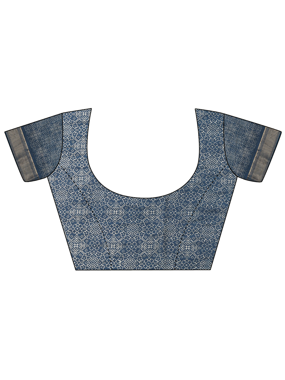  Navy Blue Printed Silk Blend Saree With Unstitched Blouse Piece 