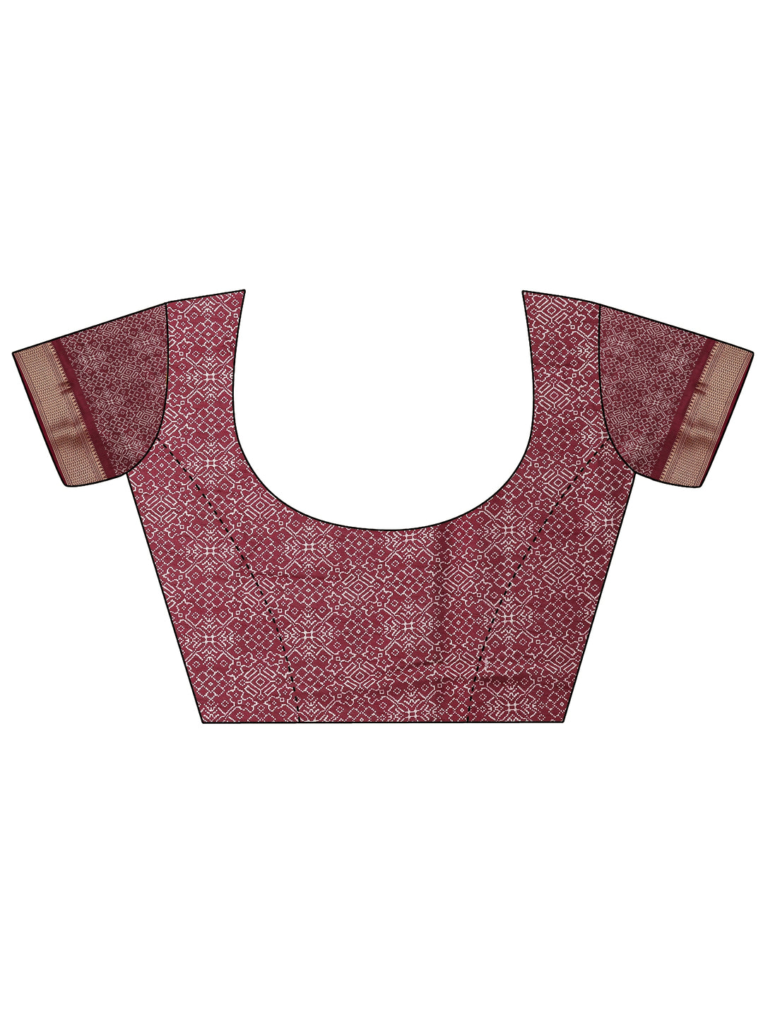  Burgundy Printed Silk Blend Saree With Unstitched Blouse Piece 