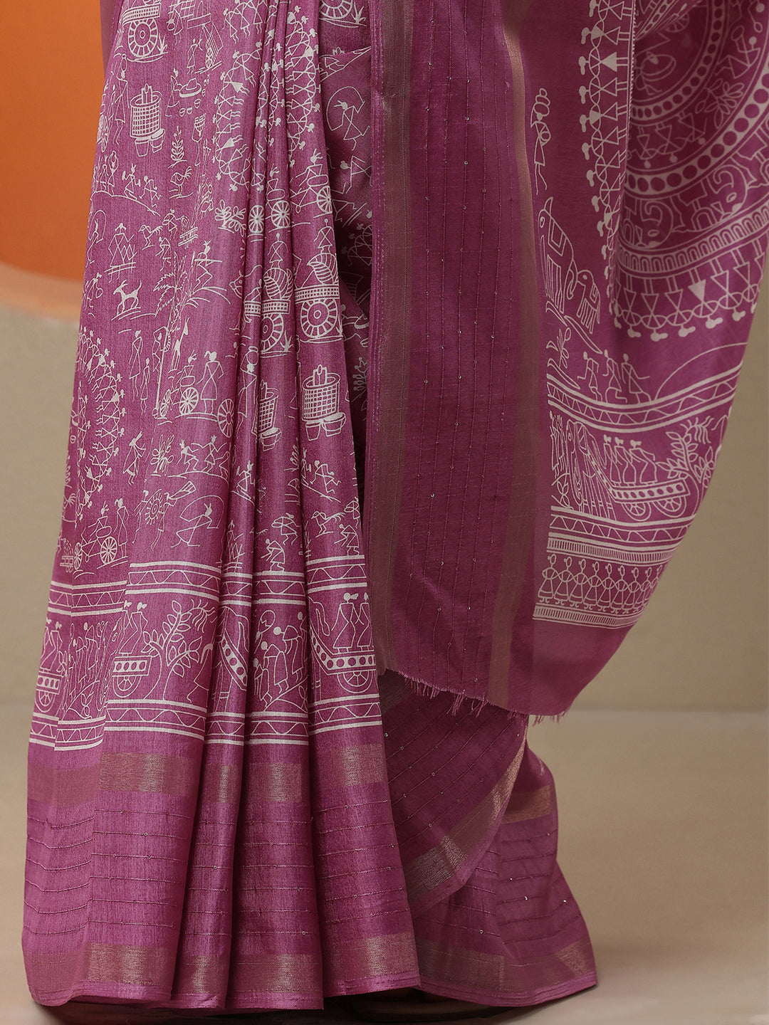  Pink Printed Silk Blend Saree With Unstitched Blouse Piece 