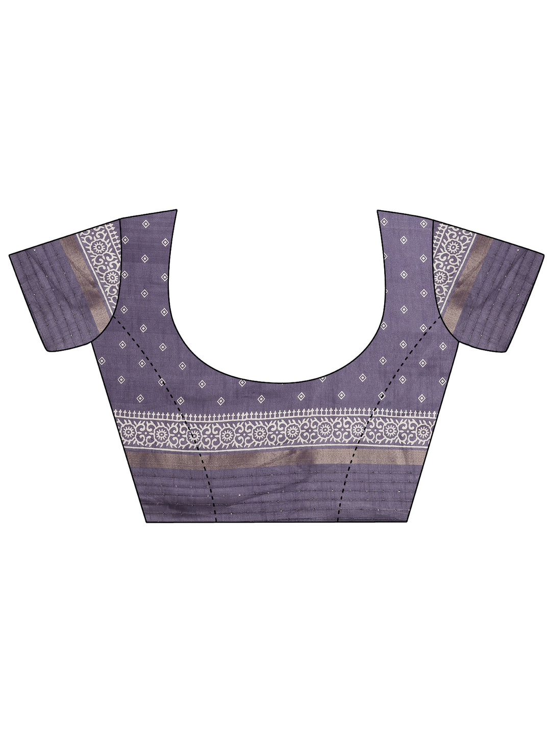  Lavender Printed Silk Blend Saree With Unstitched Blouse Piece 