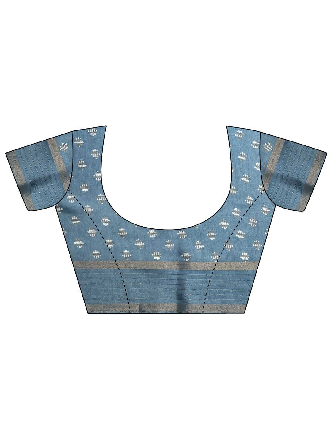  Blue Printed Silk Blend Saree With Unstitched Blouse Piece 