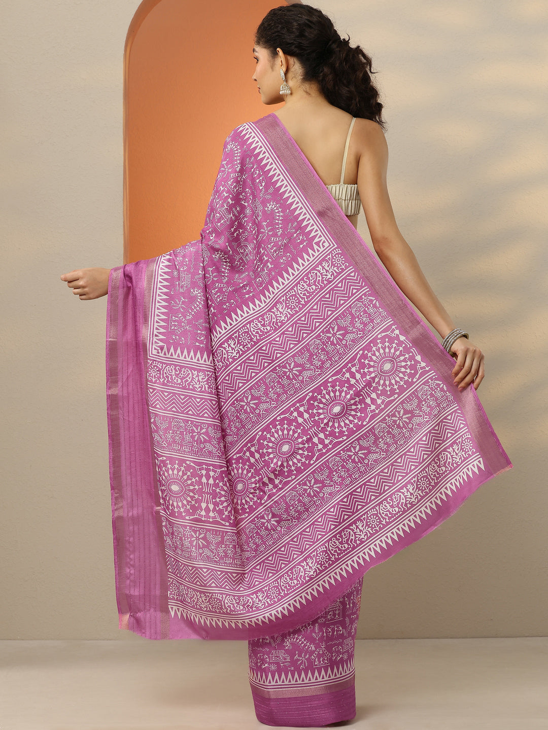  Pink Printed Silk Blend Saree With Unstitched Blouse Piece 