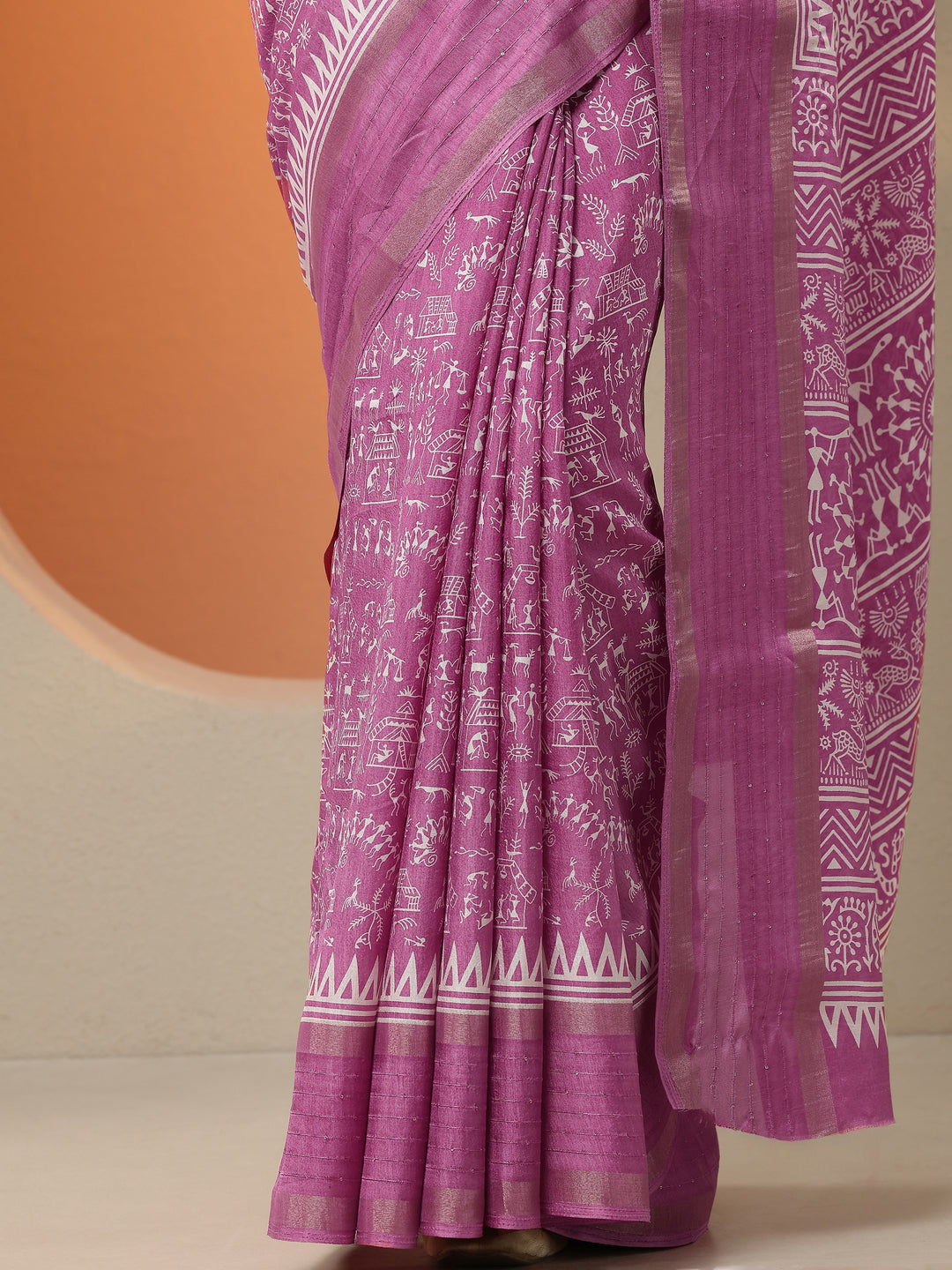  Pink Printed Silk Blend Saree With Unstitched Blouse Piece 