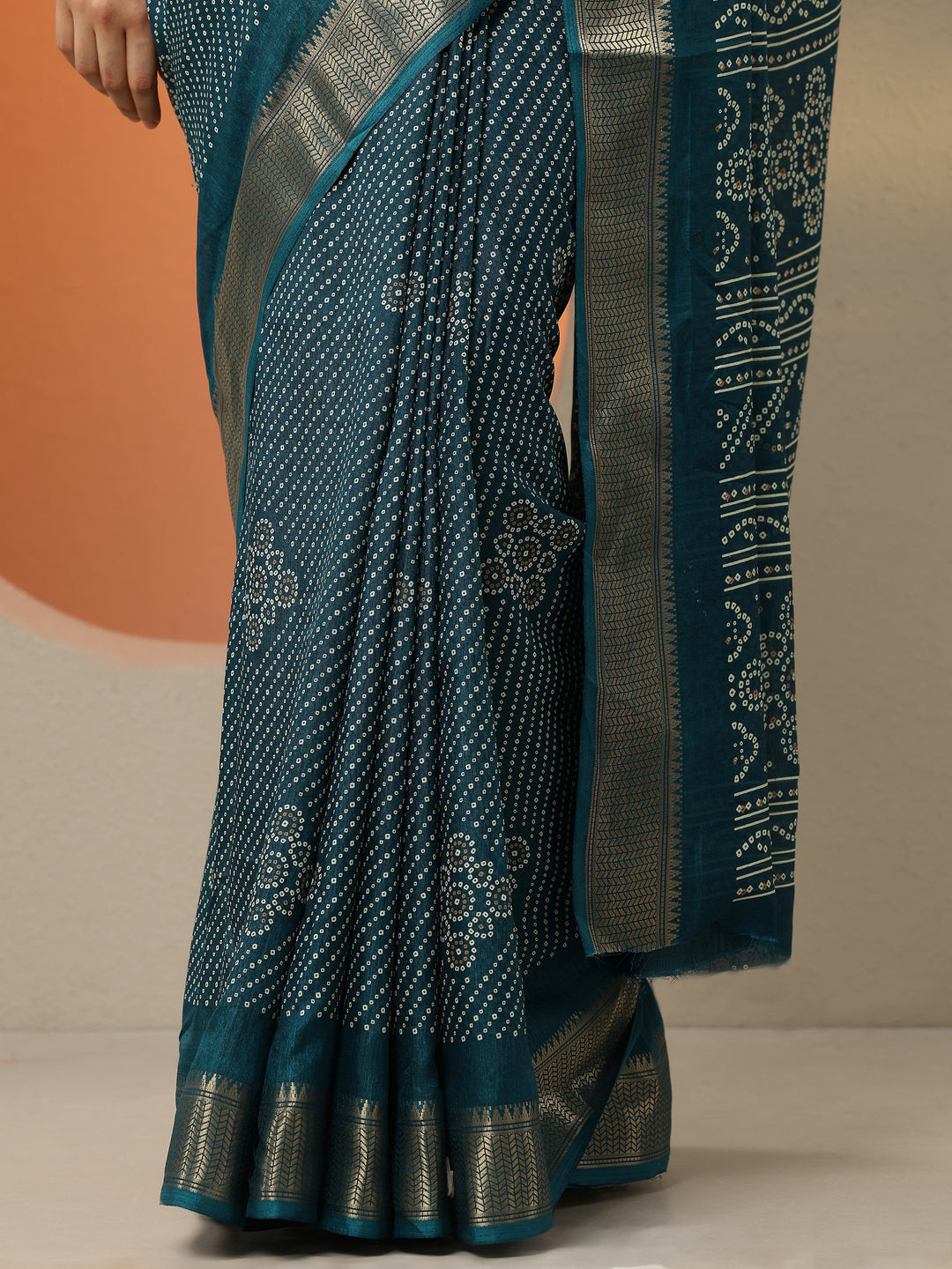  Blue Bandhani Printed Silk Blend Saree With Unstitched Blouse Piece 