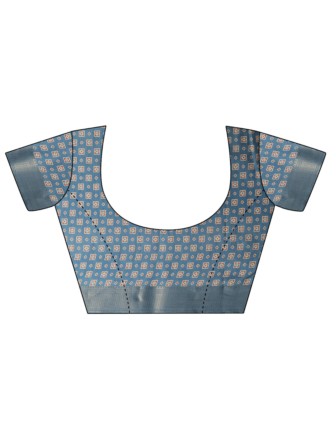  Blue Printed Silk Blend Saree With Unstitched Blouse Piece 
