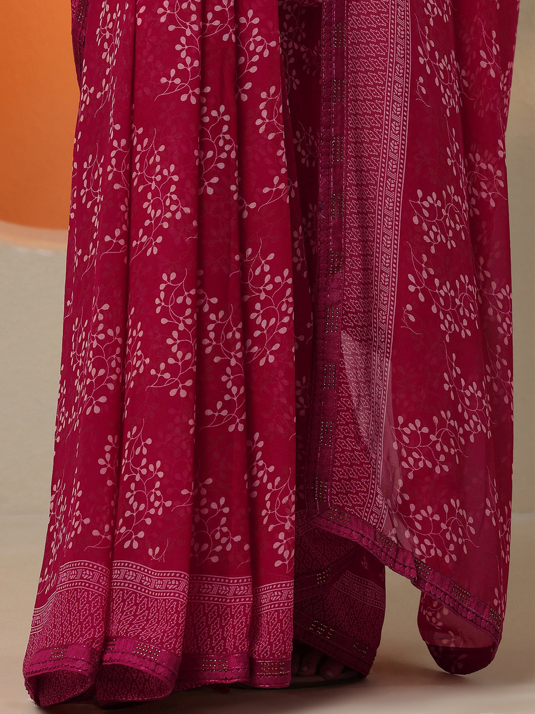  Red Printed Georgette Saree With Unstitched Blouse Piece 