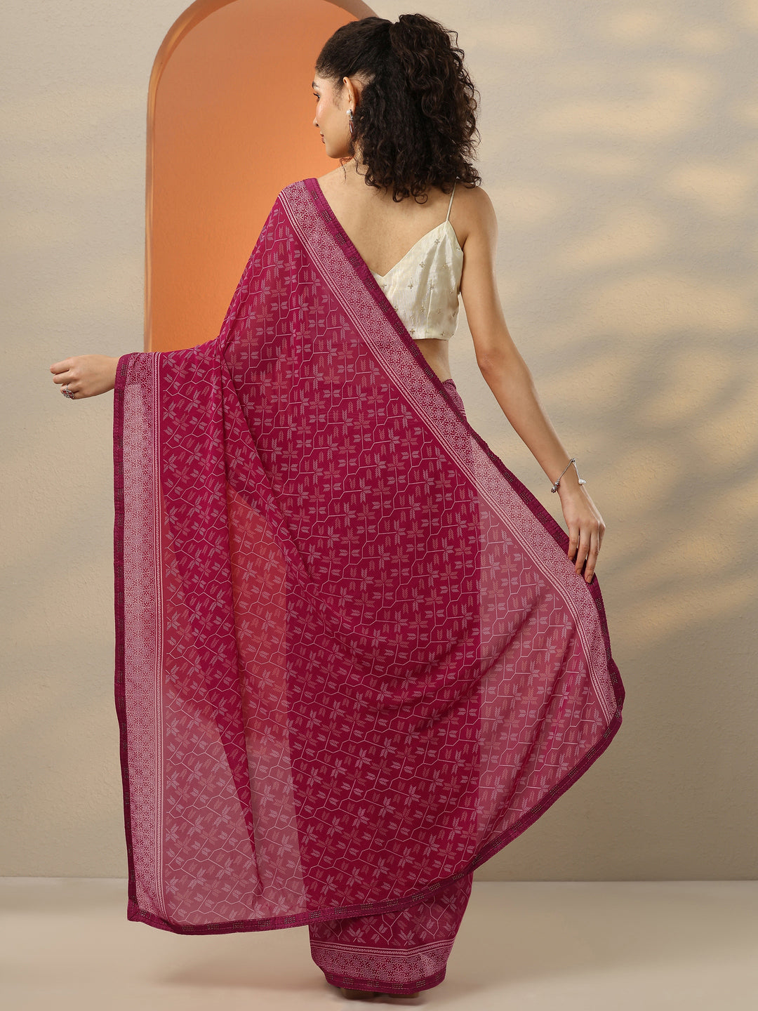  Red Printed Georgette Saree With Unstitched Blouse Piece 