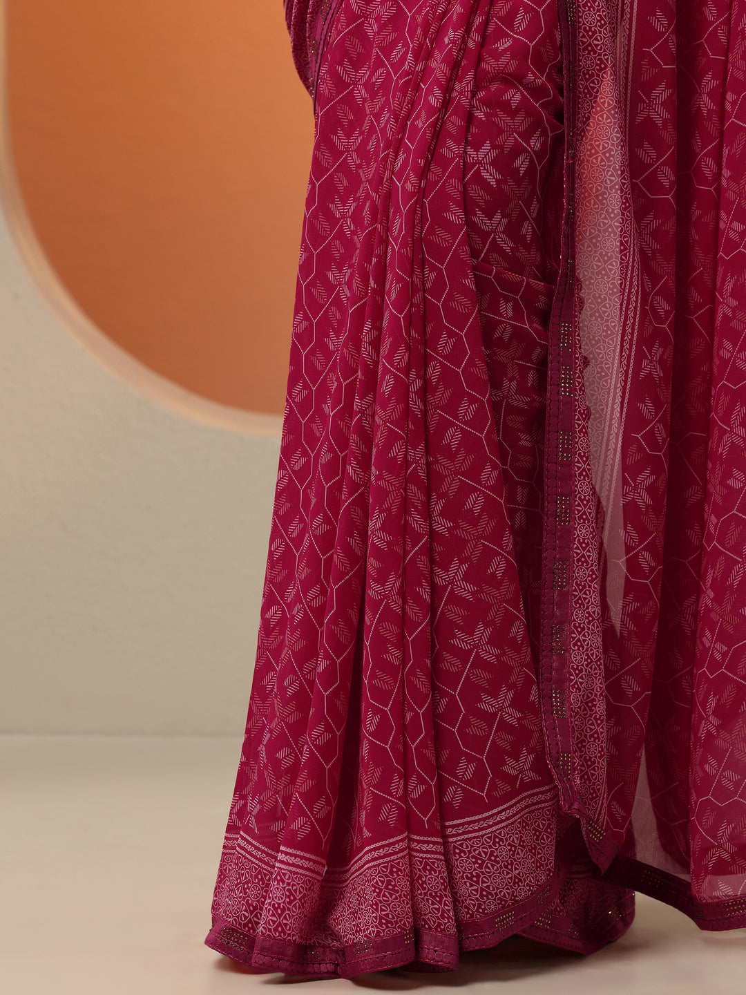  Red Printed Georgette Saree With Unstitched Blouse Piece 