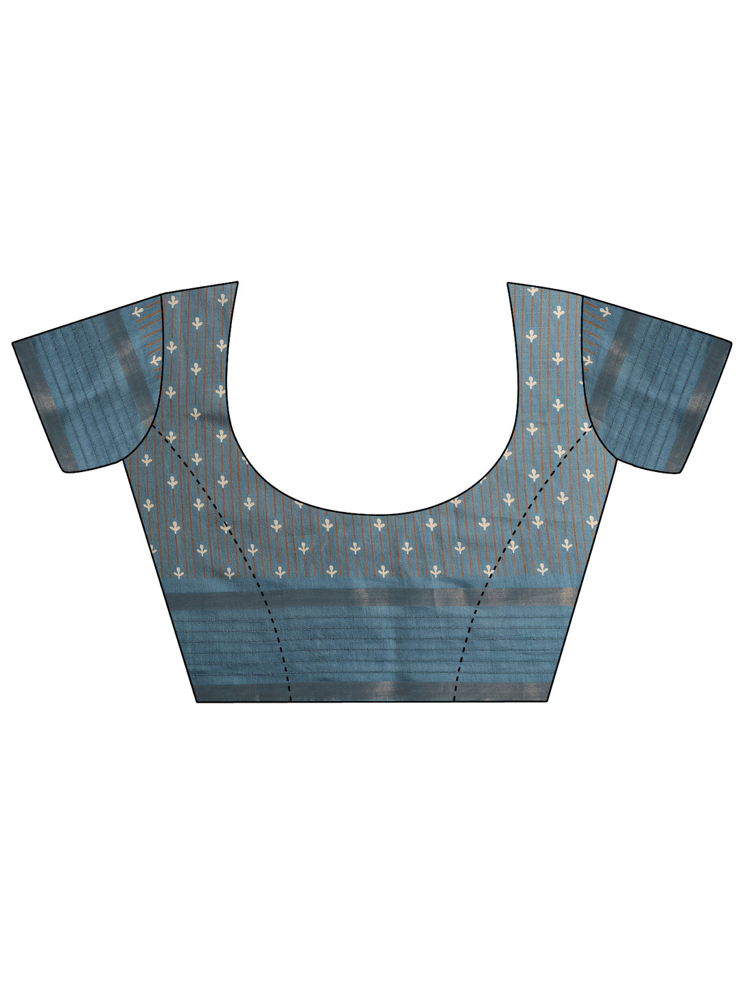  Blue Printed Silk Blend Saree With Unstitched Blouse Piece 