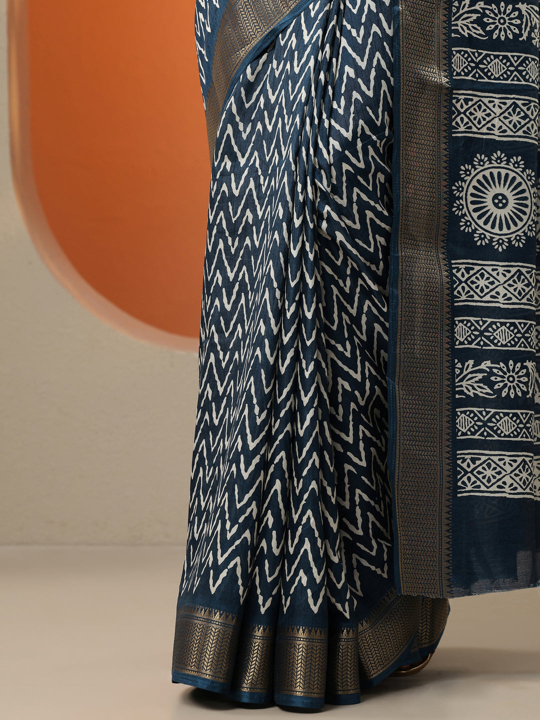  Blue Leheriya Printed Silk Blend Saree With Unstitched Blouse Piece 