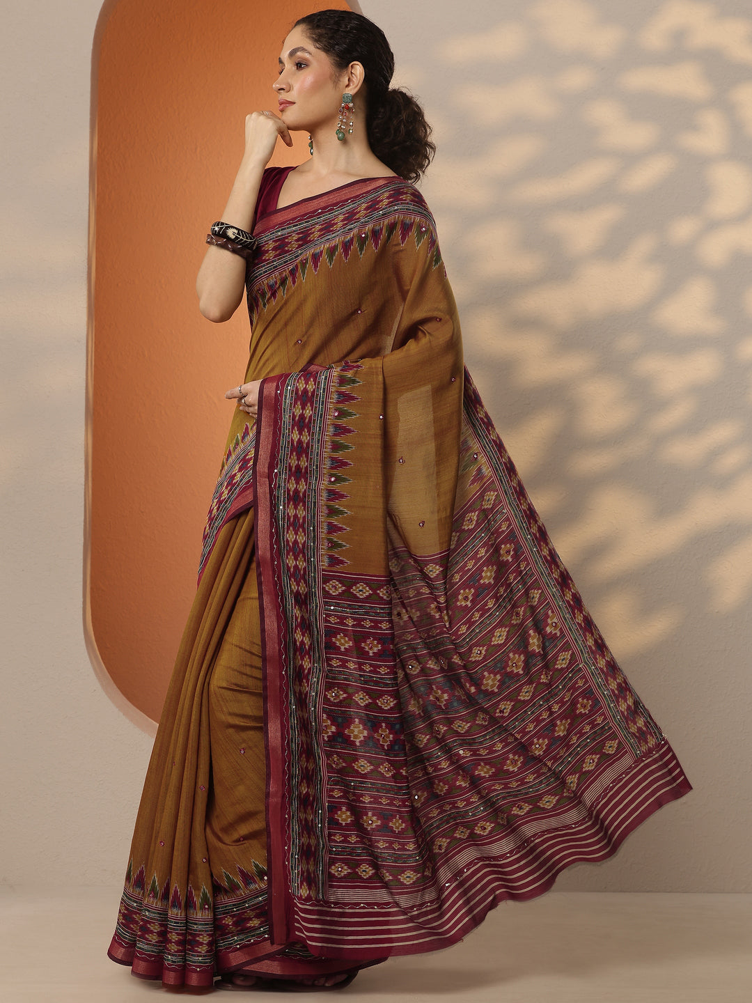  Mustard Solid Silk Blend Saree With Unstitched Blouse Piece 