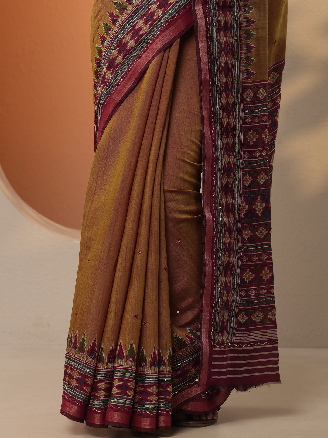  Mustard Solid Silk Blend Saree With Unstitched Blouse Piece 