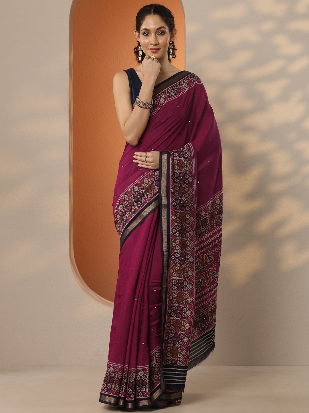  Pink Solid Silk Blend Saree With Unstitched Blouse Piece 