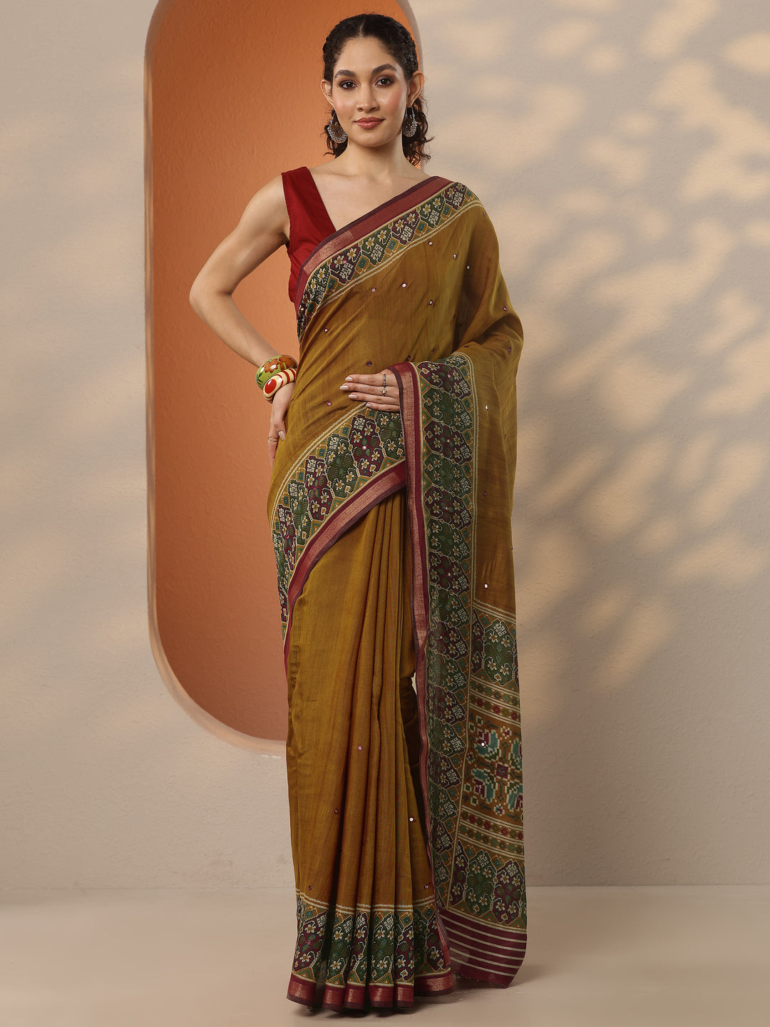  Mustard Solid Silk Blend Saree With Unstitched Blouse Piece 