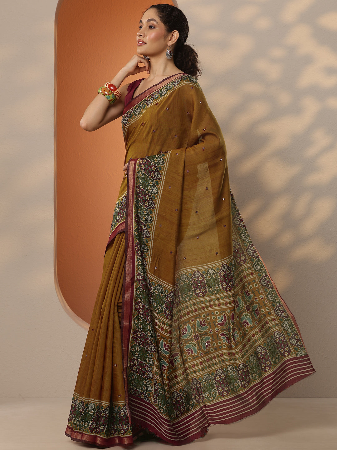  Mustard Solid Silk Blend Saree With Unstitched Blouse Piece 