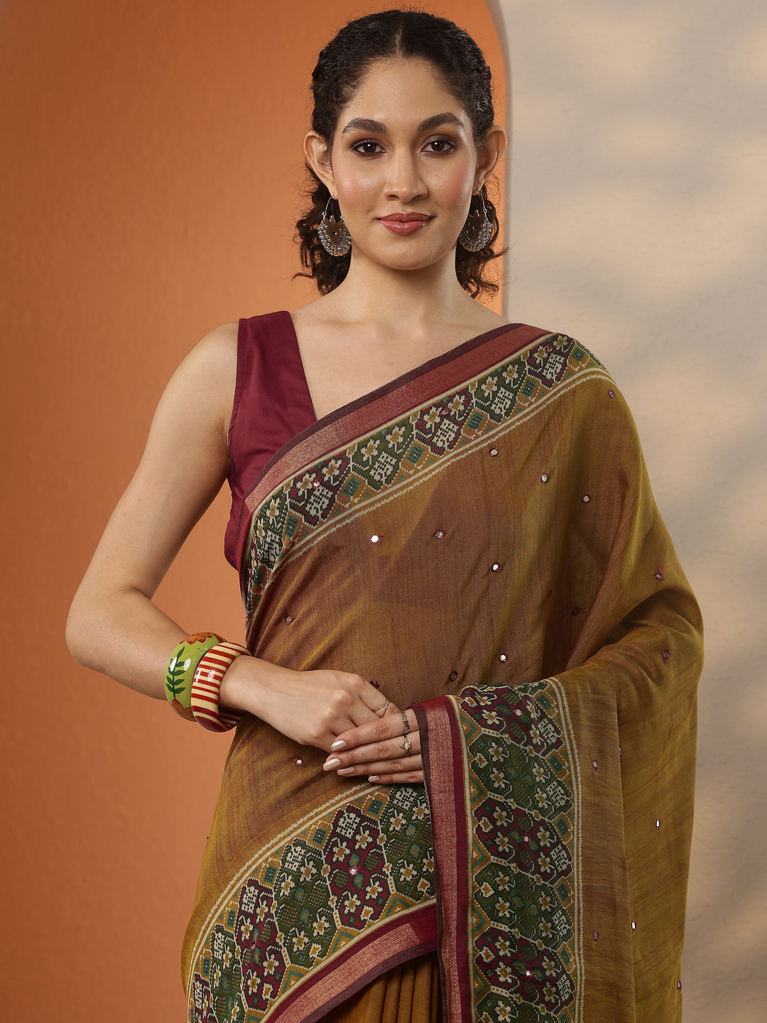  Mustard Solid Silk Blend Saree With Unstitched Blouse Piece 