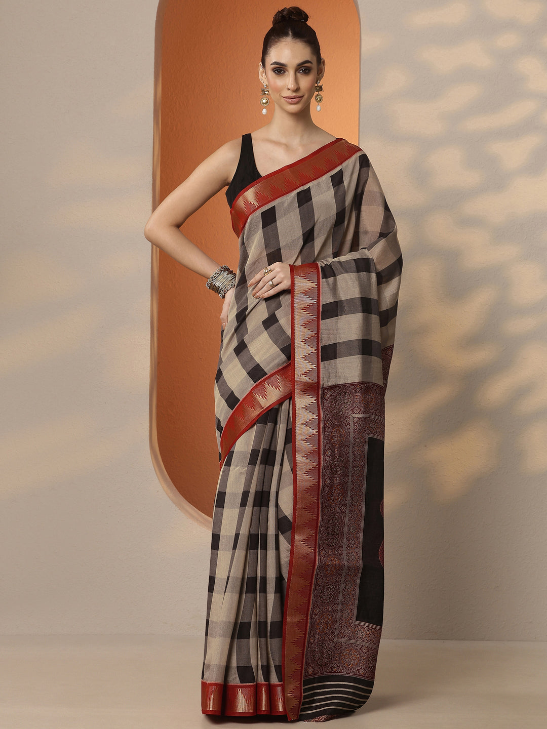 Beige Printed Silk Blend A-Line Kurti