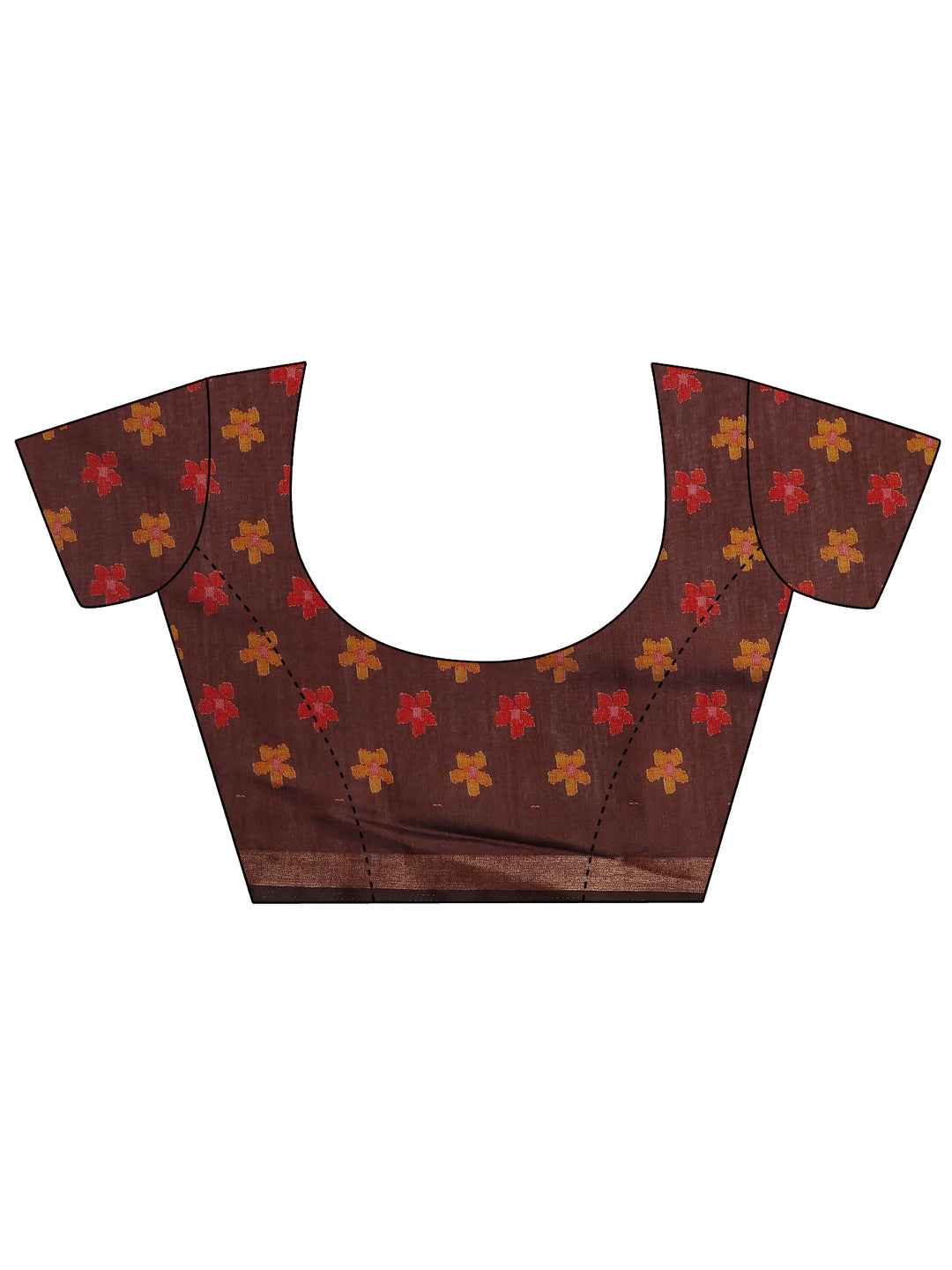  Gold Printed Silk Blend Saree With Unstitched Blouse Piece 