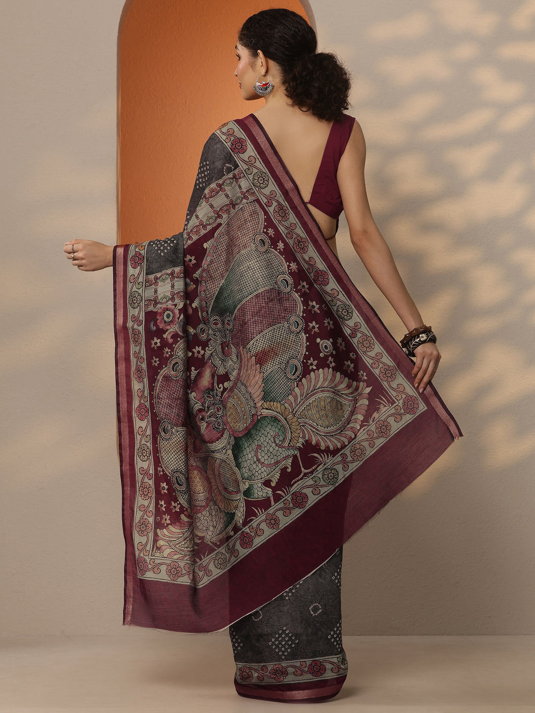  Grey Bandhani Printed Silk Blend Saree With Unstitched Blouse Piece 