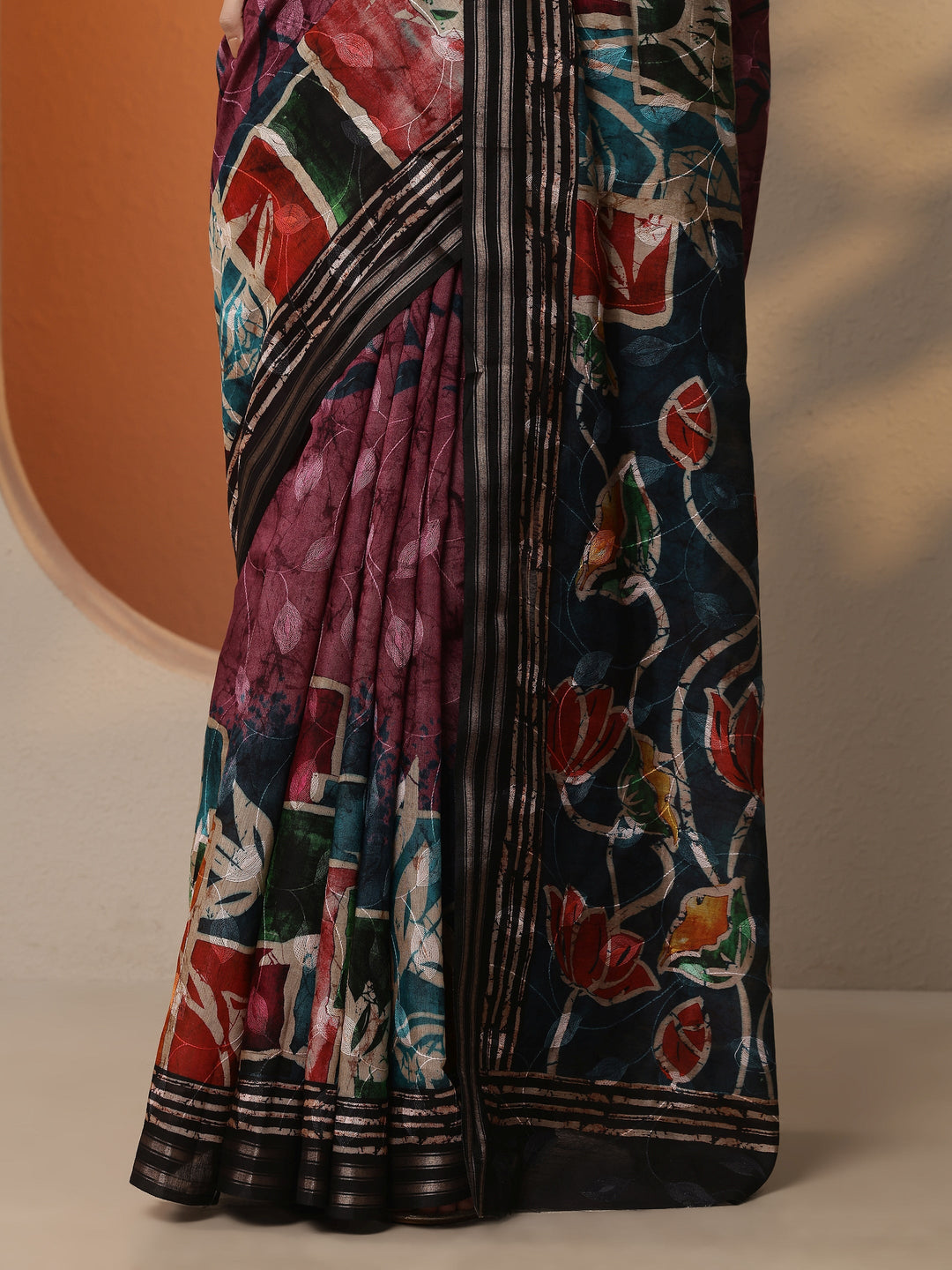  Mauve Printed Silk Blend Saree With Unstitched Blouse Piece 