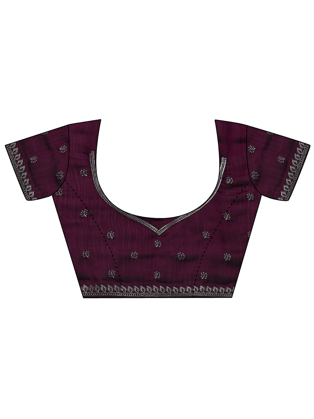  Burgundy Embroidered Pure Chiffon Saree With Unstitched Blouse Piece 
