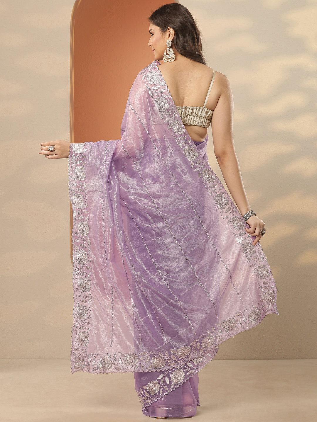  Lavender Embroidered Nylon Saree With Unstitched Blouse Piece 