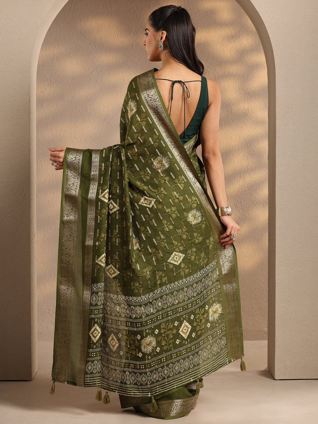  Green Woven Design Silk Blend Saree With Unstitched Blouse Piece 
