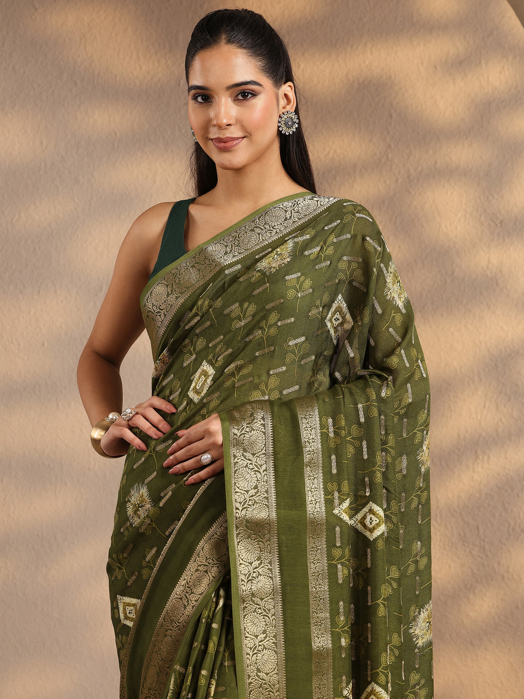  Green Woven Design Silk Blend Saree With Unstitched Blouse Piece 