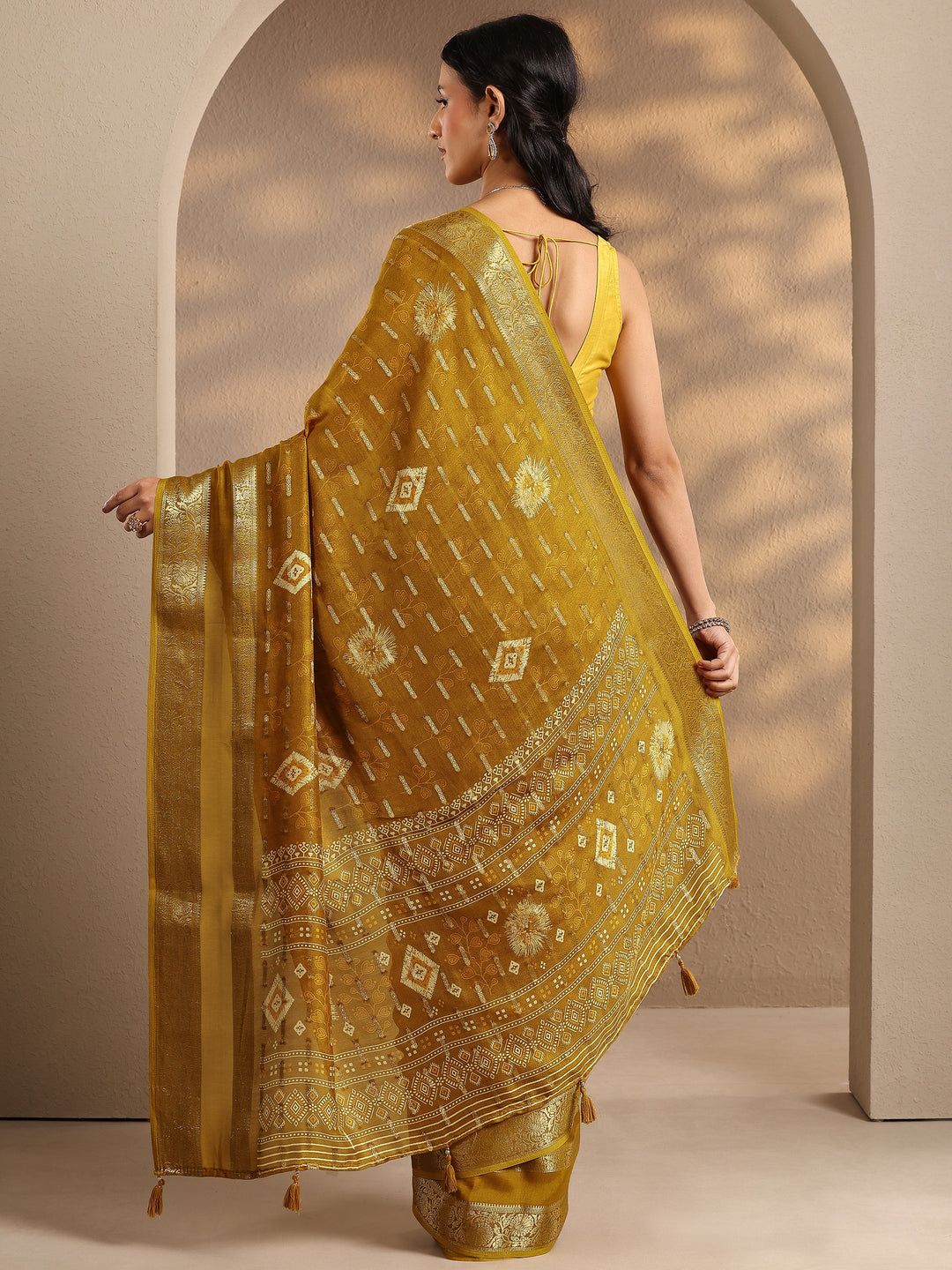  Mustard Woven Design Silk Blend Saree With Unstitched Blouse Piece 