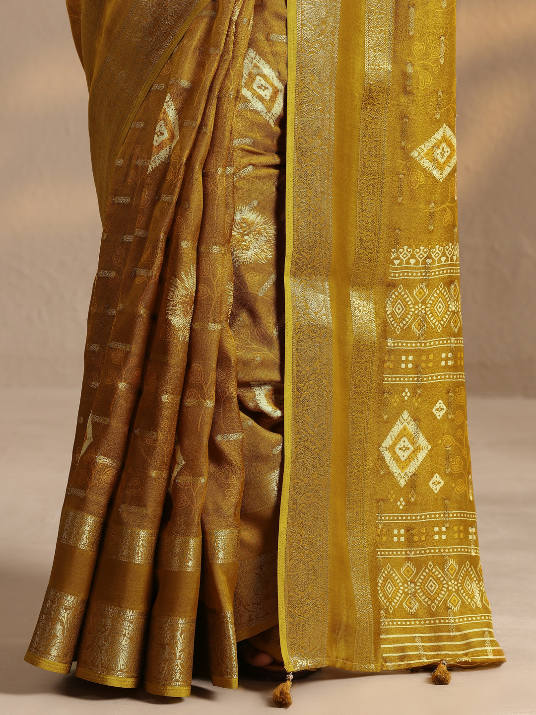  Mustard Woven Design Silk Blend Saree With Unstitched Blouse Piece 