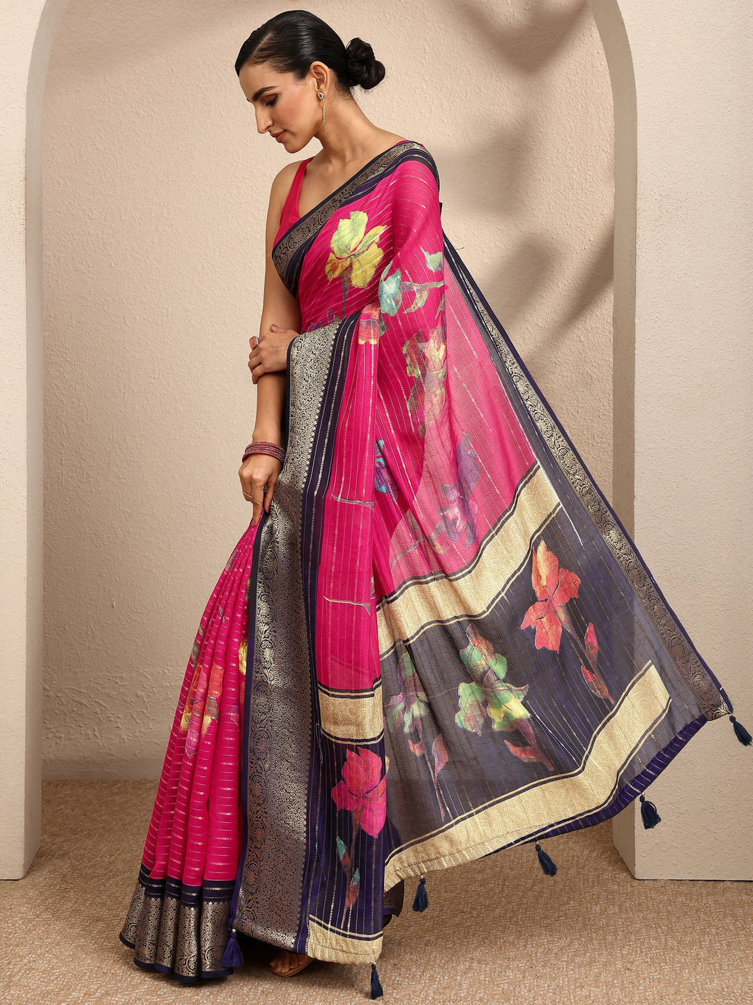  Pink Woven Design Silk Blend Saree With Unstitched Blouse Piece 