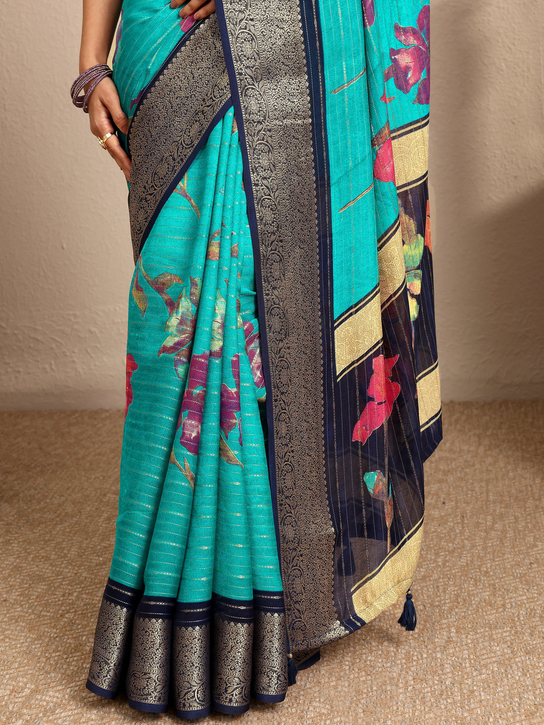  Blue Woven Design Silk Blend Saree With Unstitched Blouse Piece 