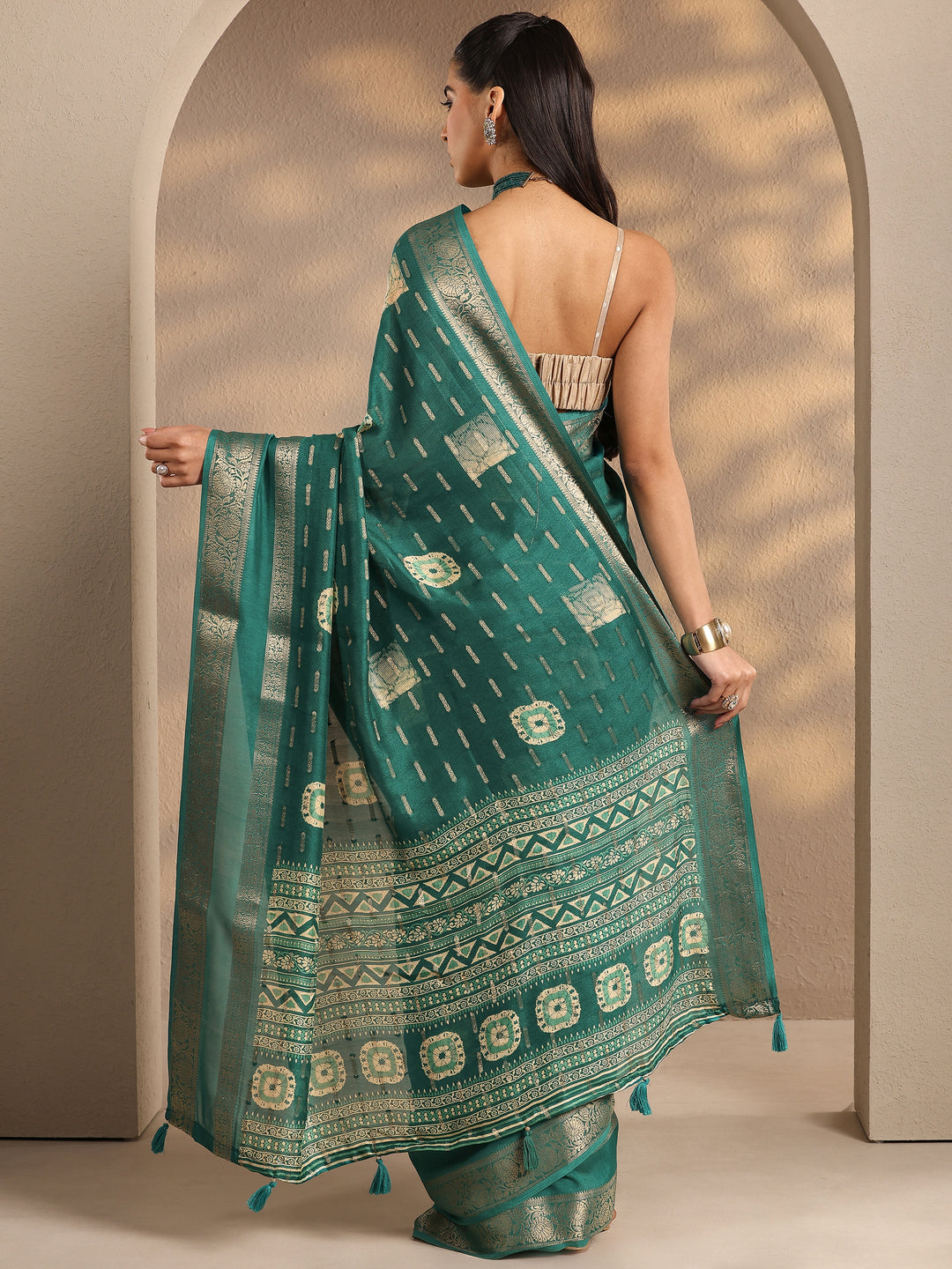  Green Woven Design Silk Blend Saree With Unstitched Blouse Piece 