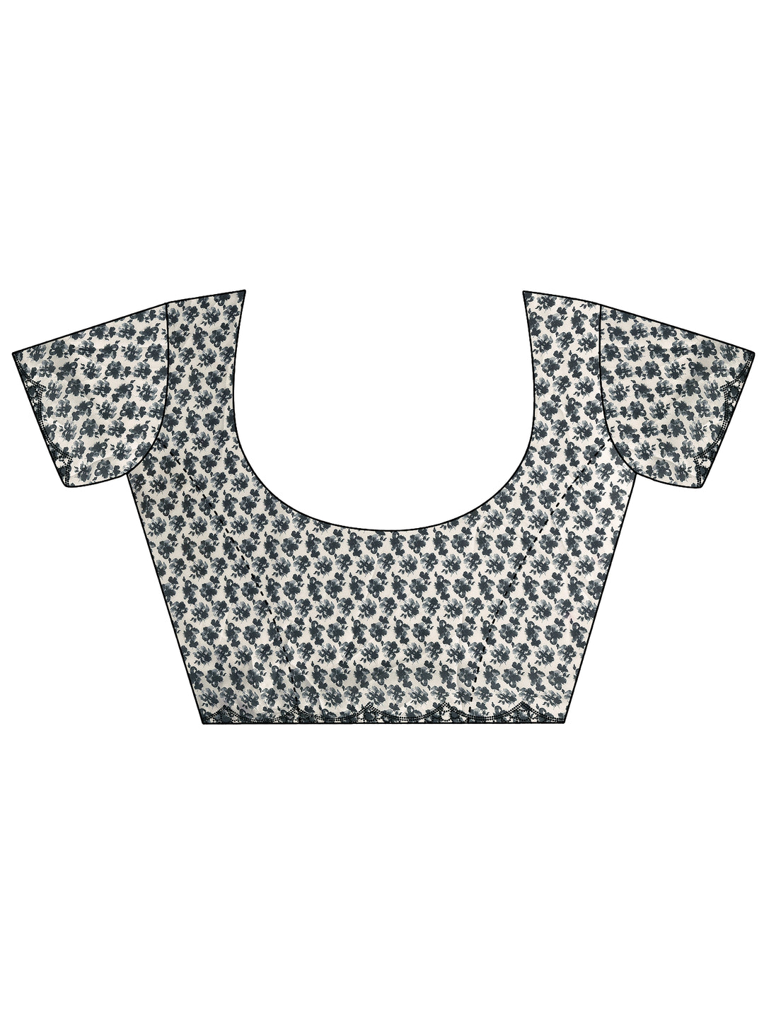  Grey Printed Silk Blend Saree With Unstitched Blouse Piece 