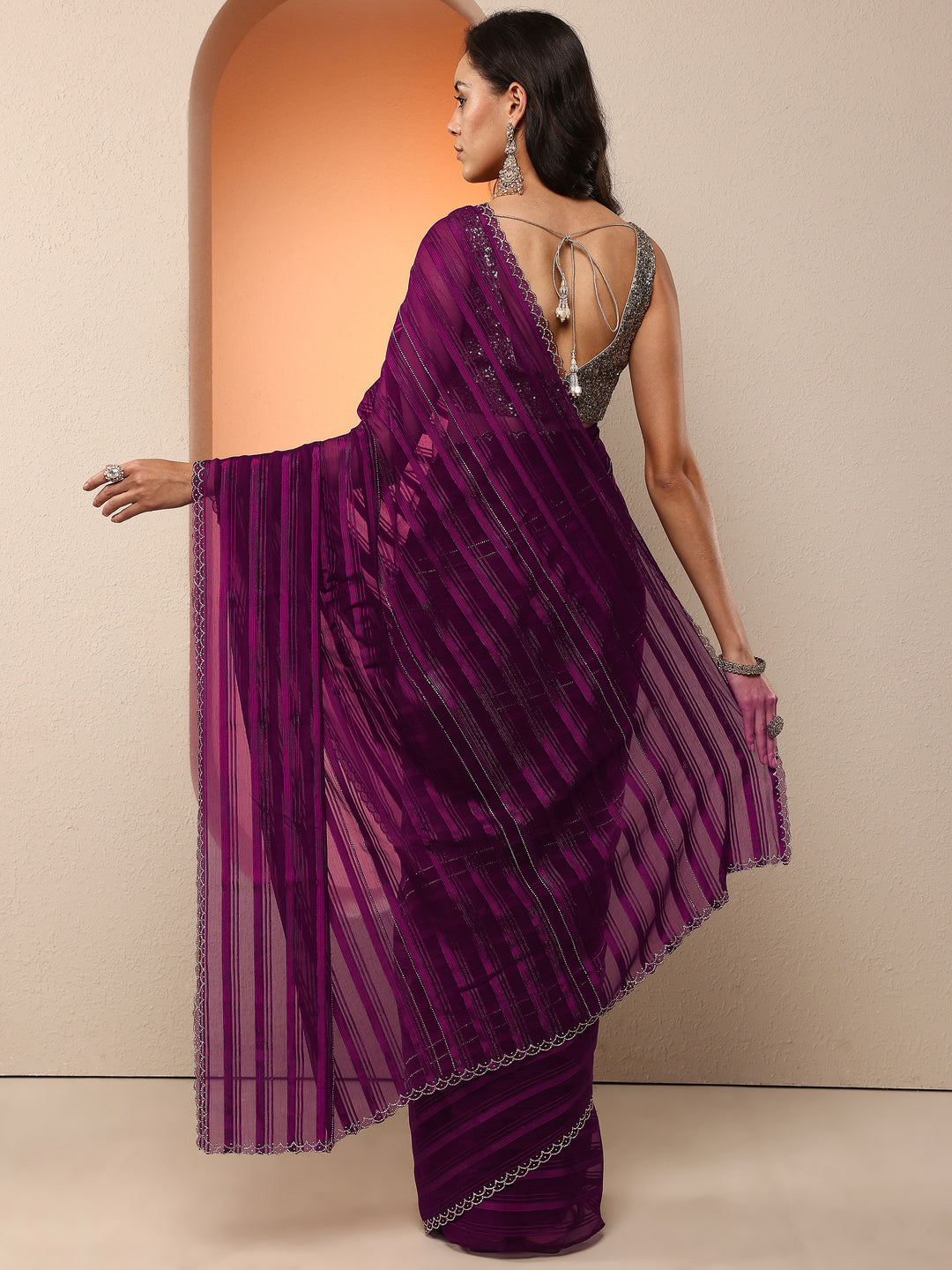  Burgundy Woven Design Chinon Saree With Unstitched Blouse Piece 