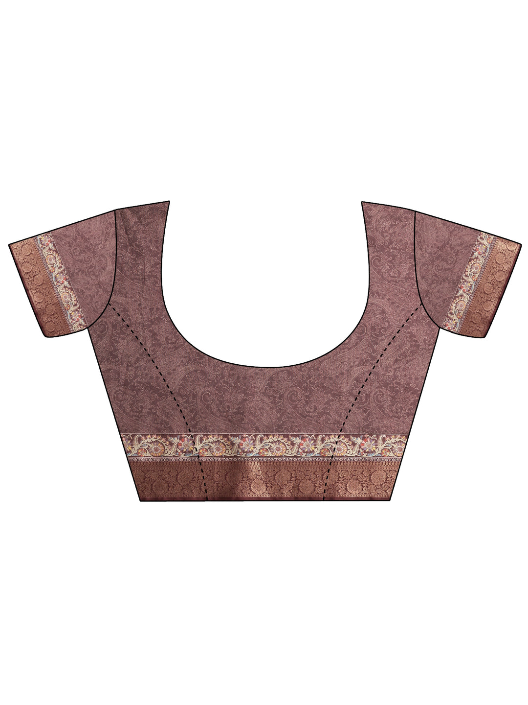  Brown Printed Silk Blend Saree With Unstitched Blouse Piece 