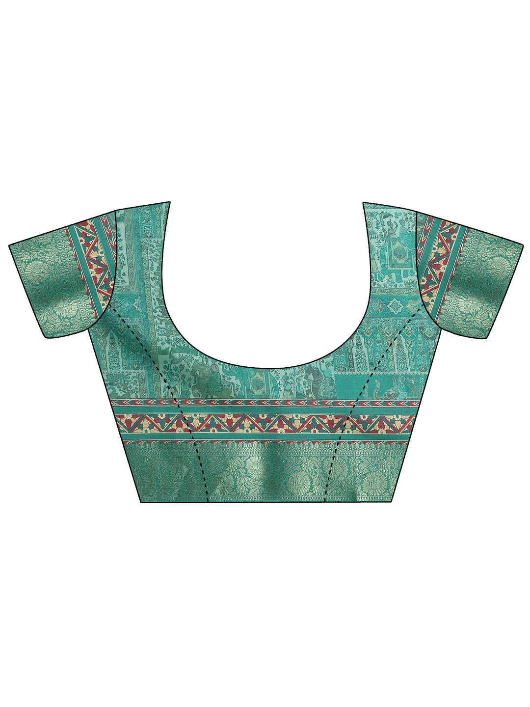  Green Printed Silk Blend Saree With Unstitched Blouse Piece 