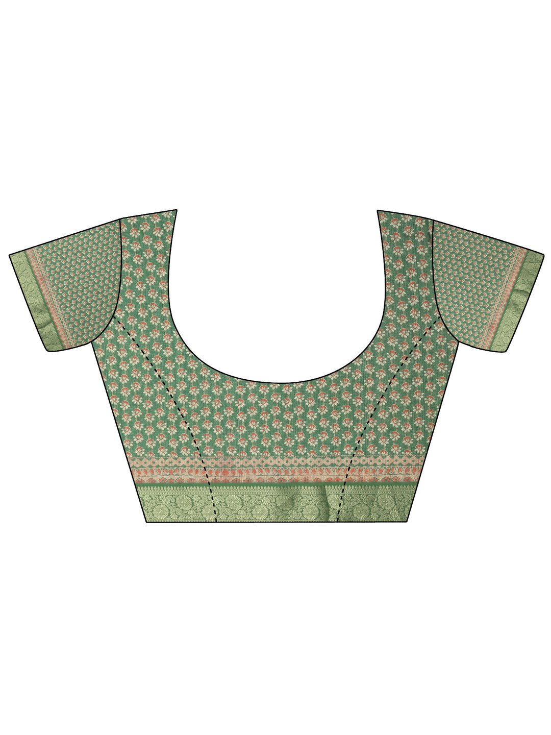  Green Printed Silk Blend Saree With Unstitched Blouse Piece 