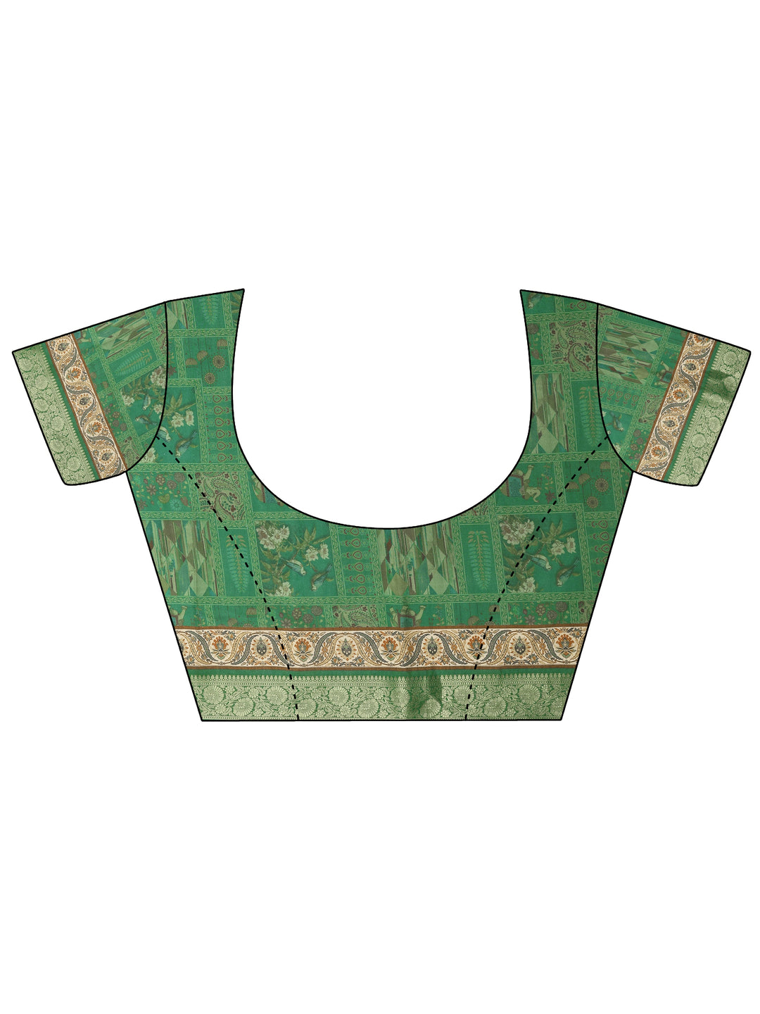  Green Printed Silk Blend Saree With Unstitched Blouse Piece 