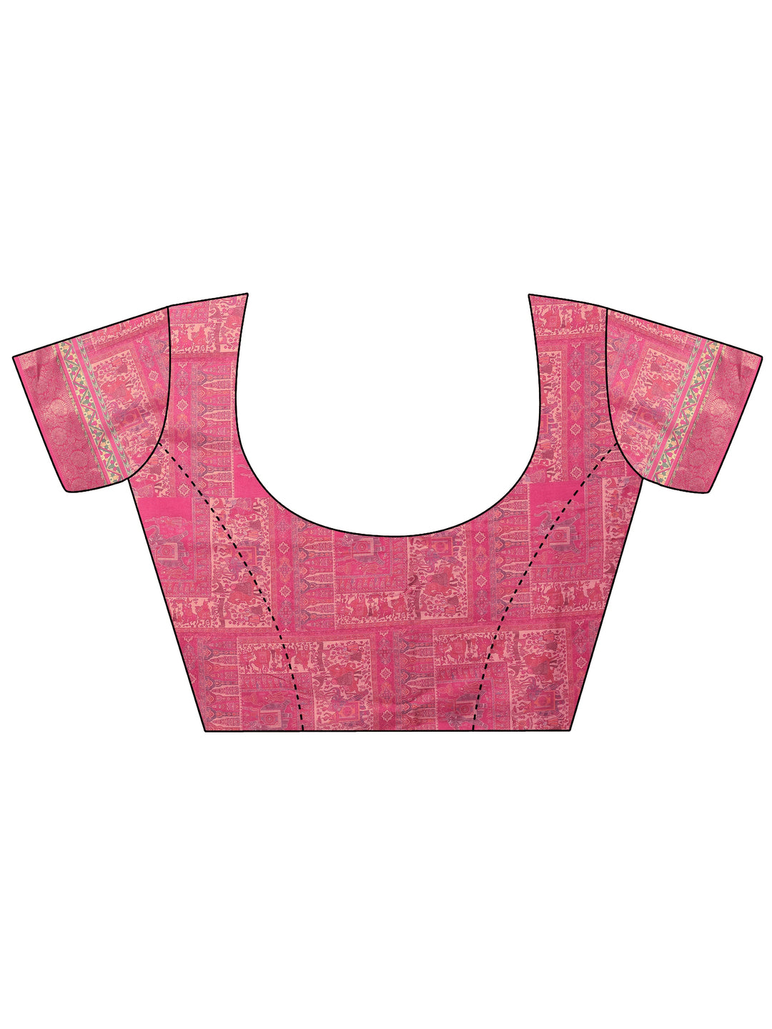  Pink Printed Silk Blend Saree With Unstitched Blouse Piece 